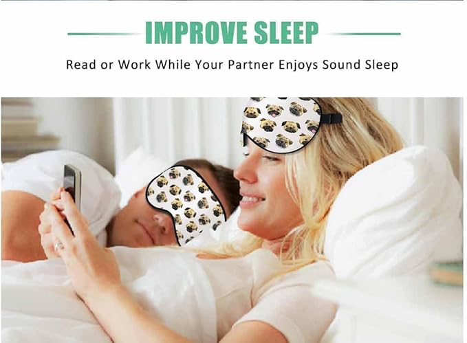 Pugs Heads Sleep Eye Mask Watercolor Cute Dog Head Men Women Sleep Mask with Adjustable Strap Eye Cover Eye Shade for Travel, Nap,Meditation - Bloomnest
