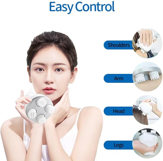 Electric Scalp Massager - Rechargeable Head Massager with 76 Kneading Nodes - Multifunctional Waterproof Head Scratcher for Hair Growth Stress Relax - Ideal Relaxing Gifts for Women Men - Bloomnest