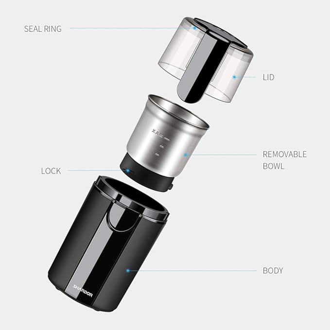 SHARDOR Coffee Grinder Electric, Coffee Bean Electric, Herb, Nut Grain Grinder with 1 Removable Stainless Steel Bowl, Black - Bloomnest