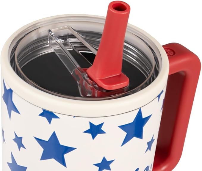 HydroJug Traveler - 40 oz Water Bottle with Handle & Flip Straw - Fits in Cup Holder, Leak Resistant Tumbler-Reusable Insulated Stainless Steel & Rubber Base - Gifts for Women & Men, Americana Hydrojug