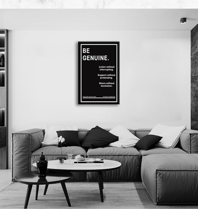 Motivational Wall Art Office Decor Be Genuine Inspirational Black Office Wall Decor Inspiring Wall Art for Living Room Decor Wall Paintings Posters Artwork Bedroom Home Framed [24''W x 36''H] - Bloomnest