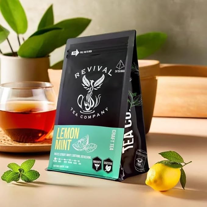 Revival Tea Company Lemont Mint Tea - Herbal Tea Blend of Peppermint, Spearmint and Lemon - Caffeine Free - Loose Leaf 3 Ounces - Bloomnest