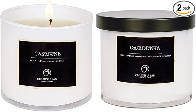 Chloefu LAN Valentines Scented Candles Gifts for Women Gardenia and Jasmine Candles 7.1oz|45 Hour Long Lasting Highly Scented 100% Soy Candle, Home Decor, Aromatherapy Candle with Gift Box 2 Pack - Bloomnest
