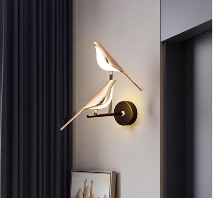 Adjustable Wall lamp in The Shape of a Bird, LED Wall Lamp, Golden Metal Wall lamp Fixture, rotatable Bedroom Bedside lamp, Living Room Wall-Mounted lamp(Color:Double Headed) - Bloomnest