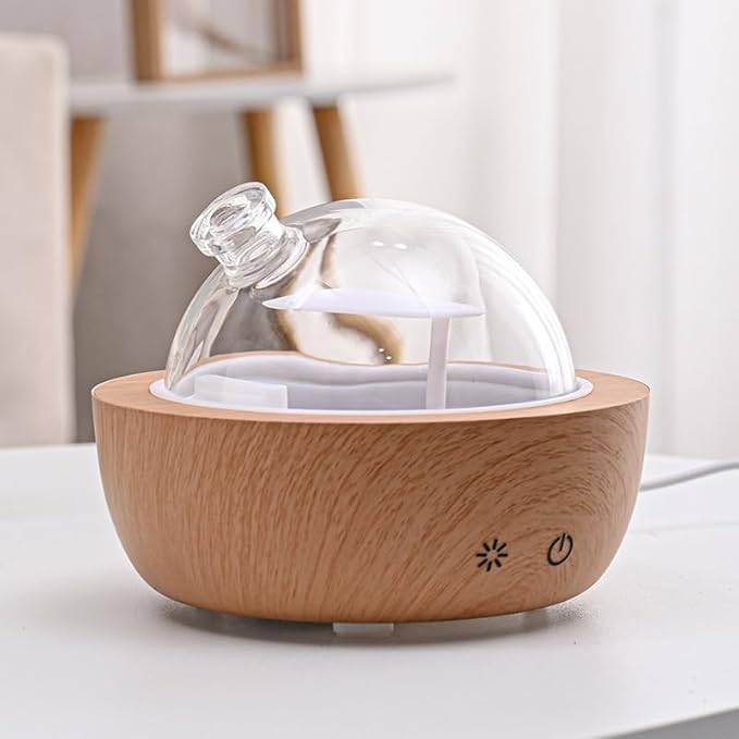 Glass Essential Oil Diffusers for Home, Wood Grain Base Humidifier, Decorative Bedroom Aromatherapy Scent Air Diffuser Ultrasonic Aroma Defusers 200ml（with 3Pcs Essential Oils） kakoda