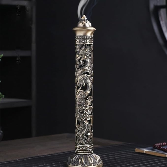 Incense , Bronze Tone Dragon Incense Stick Holder, Meditation Room Vertical Incense Stand for Home Office Decoration - Bloomnest