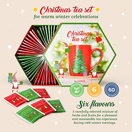 ACORUS Christmas Tea Set, Herbal Fruit Tea Gift Set, 60 Assorted Tea Bags Variety Pack, Herbal Tea and Fruit Tea Sampler, Specialty Tea Bags Individually Wrapped, Tea Gifts for Women, Men, Tea Lovers - Bloomnest