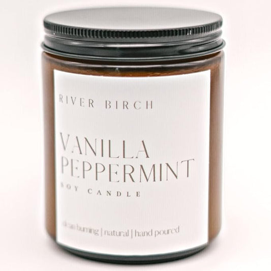 River Birch Candles Vanilla Peppermint Scented Candle | Premium, All-Natural, Non-Toxic, Soy Amber Jar Candles | 8.5oz 40 Hr Burn Time | Cozy Relaxing Gifts for Home - Bloomnest