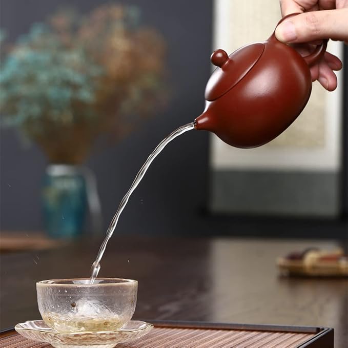Xishi Teapot 7oz Chinese Zisha Clay Pot Ceramics Purple Sand Mud Kungfu Tea Set Kettle Spherical Filter (Red 200ml) - Bloomnest