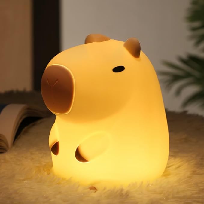 ATSUI Cute Capybara Night Light, LED Squishy Novelty Animal Lamp, Food Grade Silicone, 2 Level Dimmable, Breastfeeding Nursery Nightlight for Room Decor, Funny Gifts Stuff for Boys Girls Baby Children - Bloomnest