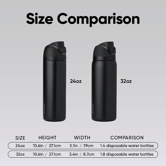 Owala FreeSip Insulated Stainless Steel Water Bottle with Straw, BPA-Free Sports Water Bottle, Great for Travel, 32 Oz, Very, Very Dark Owala