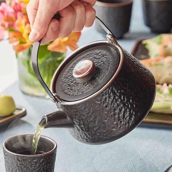 Heika Stoneware Teapot, 24 oz, Black Matte Textured with Lid, Round Design, Banded Rim, Freezer and Dishwasher Safe, 5.9 x 4 Inches - Bloomnest
