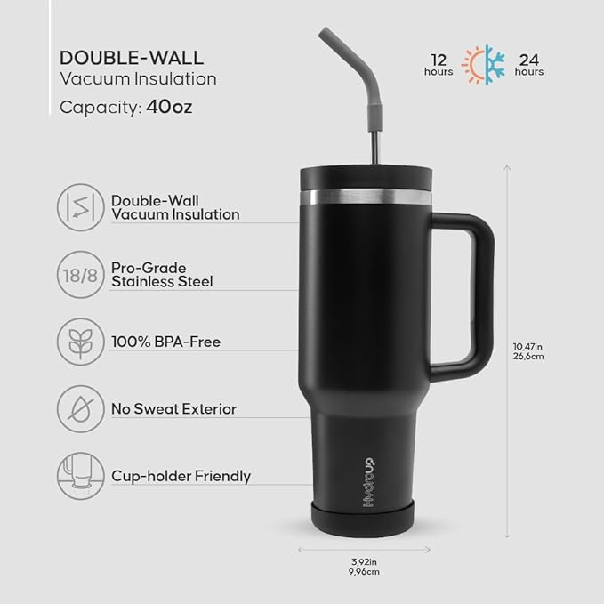 40oz Travel Tumbler Cup with Handle, Two-Way Slider Lid, Stainless Steel Straw with Silicone Tip, Vacuum Insulated Water Bottle for Hot & Cold Drinks, Great Gifts for Mom - Bloomnest