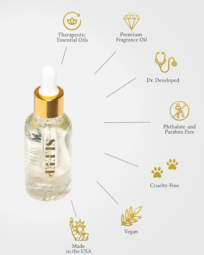 Crystal Infused Essential Oil Vial, 1 Oz, Sleep - Rose Quartz Crystal Infused - Scents of Rose, Lavender, and Vanilla - Aromatherapy Oils, Massage, Stress Relief