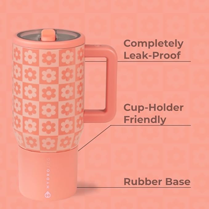 HydroJug Kids - 20 oz Insulated Kids Water Bottle with Flip Straw & Handle | Leak-Proof & Durable | Perfect for School, Sports, Lunch, Travel & Camp, Daisy Checkers - Bloomnest