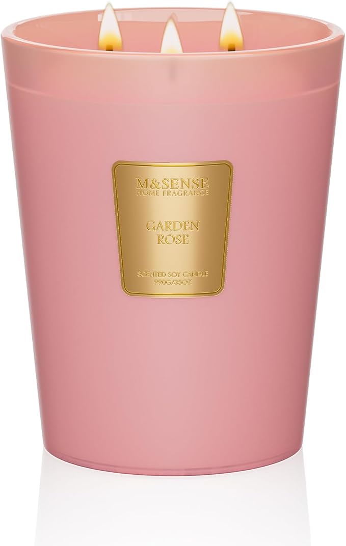 M&SENSE Garden Rose Scented Candle 35oz 150H Burn Time Long Lasting, 3-Wick Natural Aromatherapy Candle Highly Scented, Home Fragrance Housewarming Gifts - Bloomnest