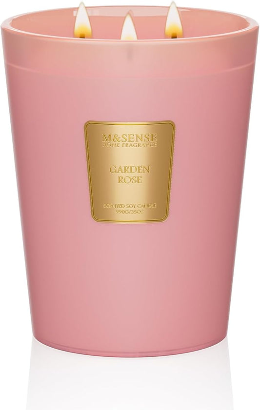 M&SENSE Garden Rose Scented Candle 35oz 150H Burn Time Long Lasting, 3-Wick Natural Aromatherapy Candle Highly Scented, Home Fragrance Housewarming Gifts - Bloomnest