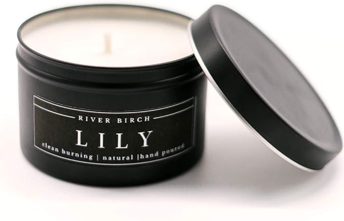 River Birch Candles Lily Scented Candle | Premium, All-Natural, Non-Toxic, Soy Candles | 8 oz. Black Matte Tin Travel Candle | Cozy Relaxing Gifts for Home - Bloomnest