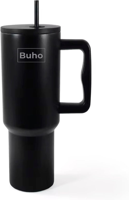 Outdoor Tumbler, 40 oz, Double-Wall Insulated, Ergonomic Handle with Lid Straw (Black)