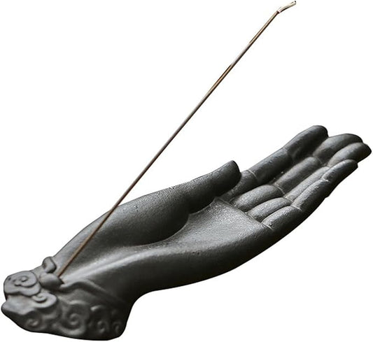 Ceramic Incense Holder for Sticks - Incense Burner Holder Zen Decor with Buddha Hand Design Protection from Evil - 10.2" L X 2.5" W X 1.2" H - Bloomnest