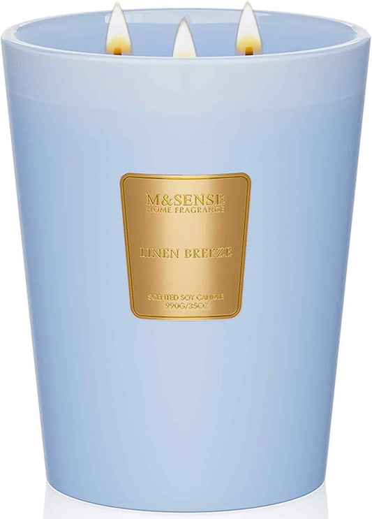 M&SENSE Large Soy Candle Linen Breeze Scented 35oz 150H Burn Time Long Lasting, 3-Wick Natural Aromatherapy Candle, No Toxic Candle Home Fragrance Housewarming Gifts - Bloomnest