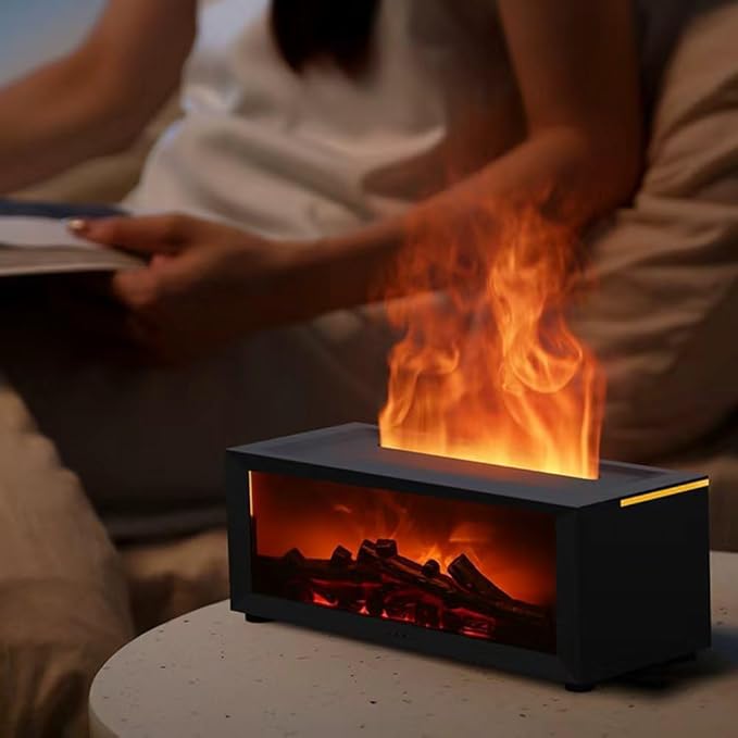 Fireplace Aroma Diffuser Humidifier, 7 Color Changing Essential Oil Diffuser with Realistic Flame Effect, Ultrasonic Quiet Aromatherapy Humidifier for Bedroom, Office, Home, Yoga Meditation (Black) - Bloomnest
