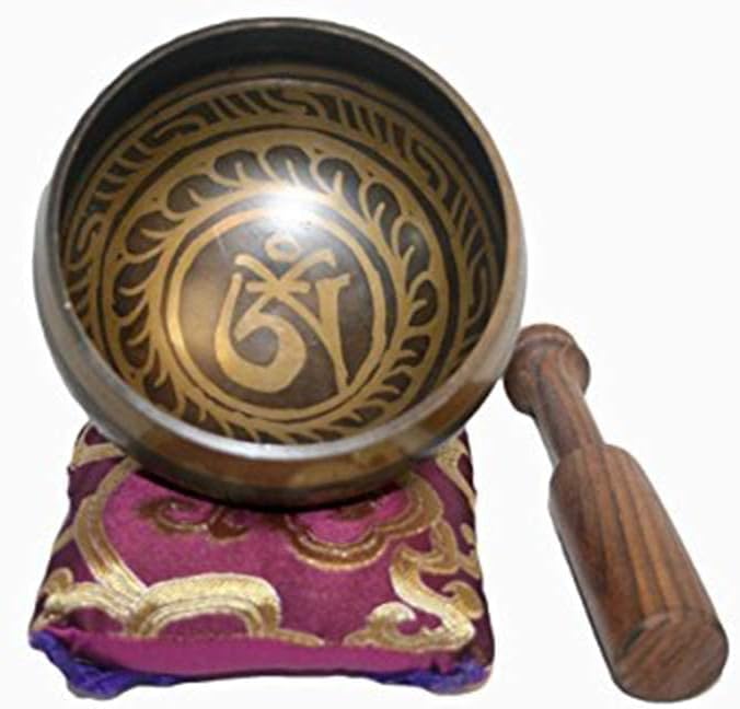 3003 SB 'D' Note Sacral Chakra Antique Tibetan Auspicious Symbol Bowl Set ~ Nepal - Bloomnest