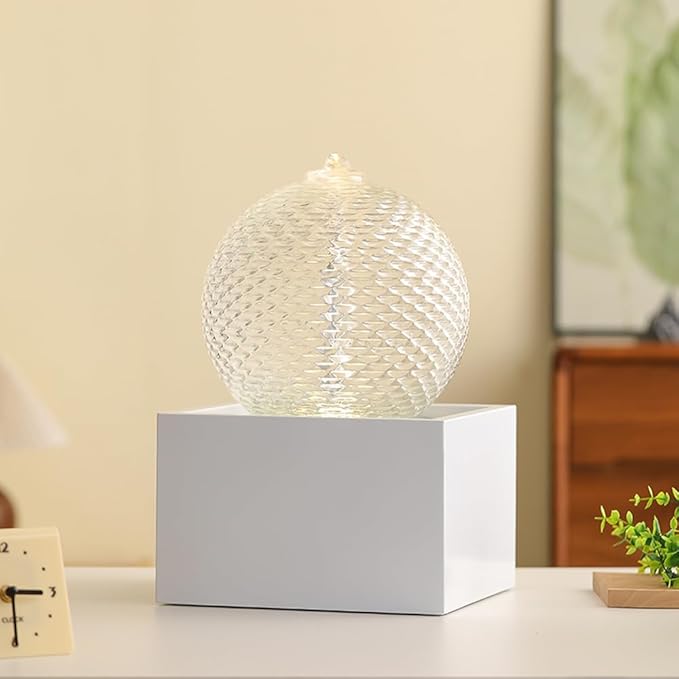 Indoor Water Feature Tabletop Ceramic Fountain Home Kitchen Office Decoration Modern Design Style (White Bigger Size)