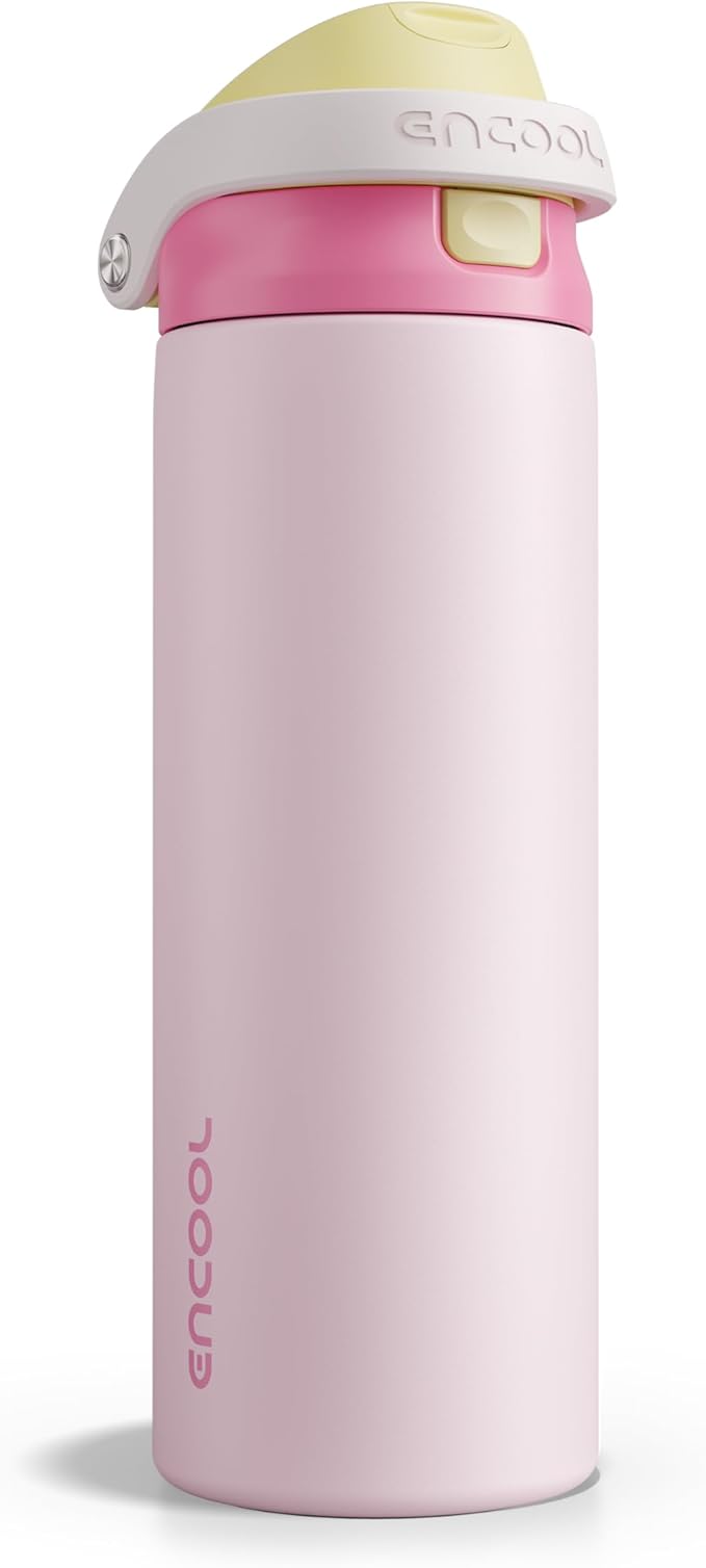 ENCOOL Leakproof Insulated Water Bottle with Straw Dual-Sip Water Bottle Bag-Safe Design for Work, Commute & Gym – Keeps Drinks Cold All Day, 24 oz, Butter Rose ENCOOL