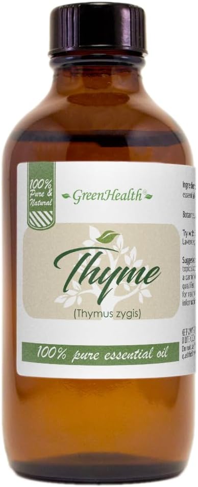 Thyme Essential Oil - 4 fl oz - Amber Glass Bottle w/Cap - 100% Pure Essential Oil - GreenHealth Greenals