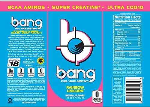 Bang Energy Rainbow Unicorn, Sugar-Free Energy Drink, 16 Fl Oz (Pack of 12) - Packaging May Vary - Bloomnest