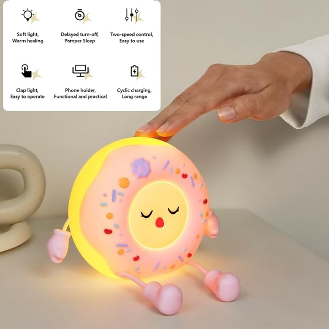 Cute Donut Night Light for Kids,Silicone Nursery Nightlight, Touch Control USB Rechargeable Lamps Breastfeeding Sweet Kawaii Dorm Room Decor Christmas Gift Baby Kids Girls Teens,Pink - Bloomnest