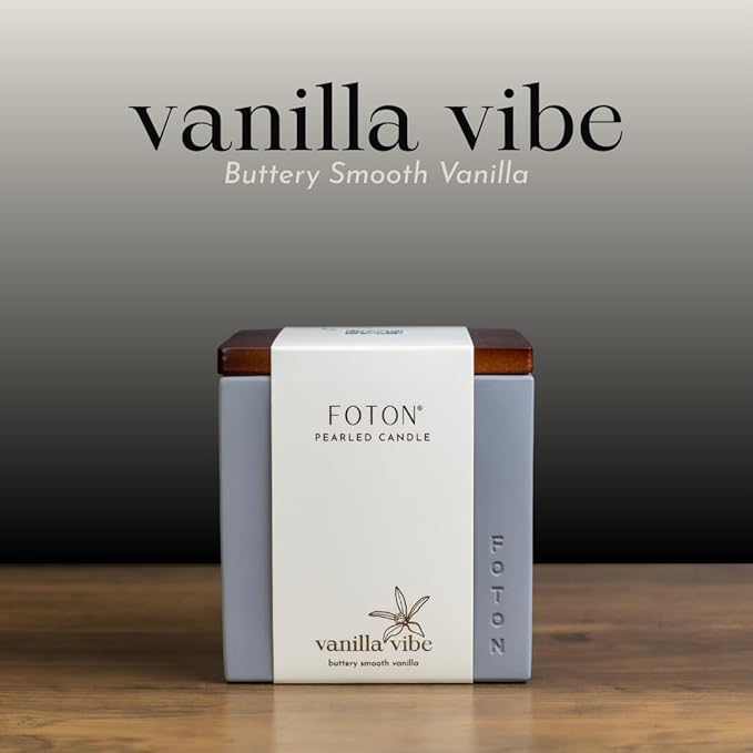 Foton Pearled Candle Le Cube Concrete Vase Set 16 Oz - Vanilla Vibe Scented - Refillable Jar Scented Candle Sand with 15 Wicks - Natural Non-Toxic Decorative Candles for Home - Bloomnest