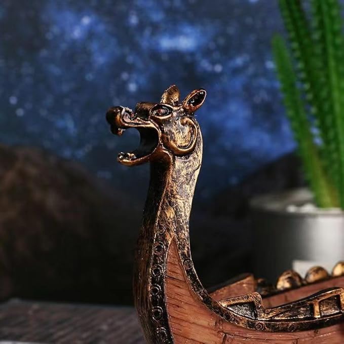 Incense Burner Incense Holder Cool Viking Dragon Longboat- Retro Incense Burner Incense Holder Incense Air Freshener Incense Stick Holder Hand Carved Carving Censer Ornaments Room Design Awesome Gift - Bloomnest