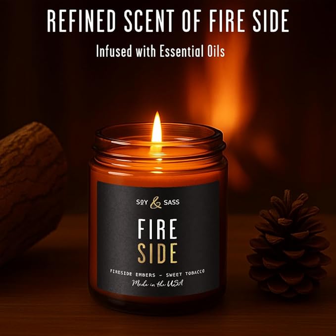 Campfire Wood Fireside Candle I Scented Black Candles for Men or Women - Woodsy, Smores & Campfire Soy Wax Mens Fire Candle - Infused w/Essential Oils |Long 50Hr Burn, 9oz I Non Toxic I Made in USA - Bloomnest