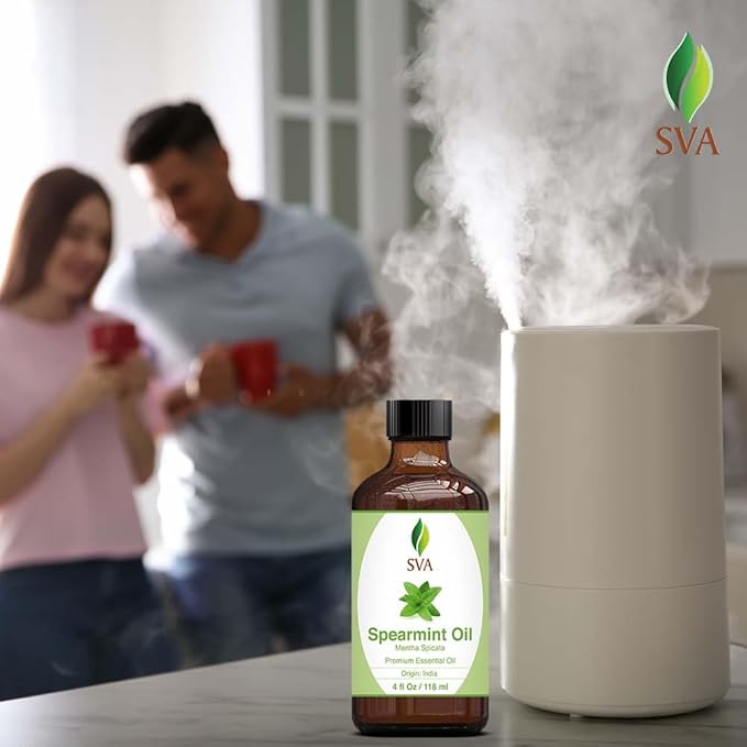 SVA Spearmint Essential Oil – 4 Fl Oz – 100% Natural Spearmint Oil - for Diffuser, Hair Care, Face, Skin Care, Aromatherapy, Scalp and Body Massage, Soap and Candle Making – with Dropper - Bloomnest