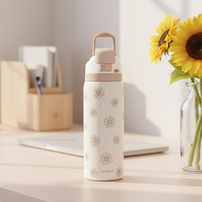 Sunflower Insulated Stainless Steel Water Bottle with Straw for Sports and Travel, 32oz, Gifts for Women Girls Friends Teens Birthday Christmas - Bloomnest