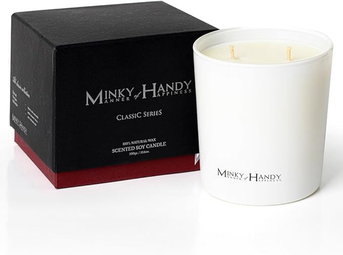 Hand Poured Soy Candles for Home Scented - Large 2 Wick White Jar Candle - Amber Cinamon Vanilla - Highly Scented - Long Lasting - Bloomnest