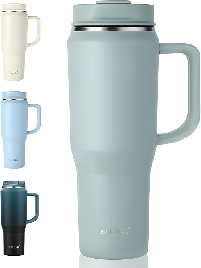 40 oz Tumbler with Handle, Insulated Tumblers with Lid and Straw, Large Metal Sports Water Bottle Jug, Thermal Stainless Steel Travel Coffee Mug Cup, Sage Green - Bloomnest