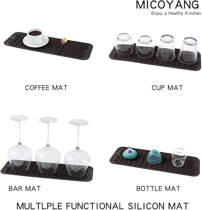 Silicone Dish Drying Mat for Multiple Usage,Easy clean,Eco-friendly,Heat-resistant Silicone Mat for Kitchen Counter,Sink,Bar,Bottle,or Cup Coffee M 17 inches x 6 inches - Bloomnest