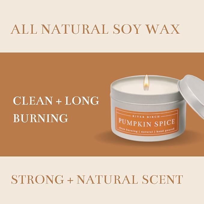 River Birch Candles Pumpkin Spice Scented Candle | Premium, All-Natural, Non-Toxic, Soy Candles | 8 oz. Silver Tin Travel Candle | Cozy Relaxing Gifts for Home - Bloomnest