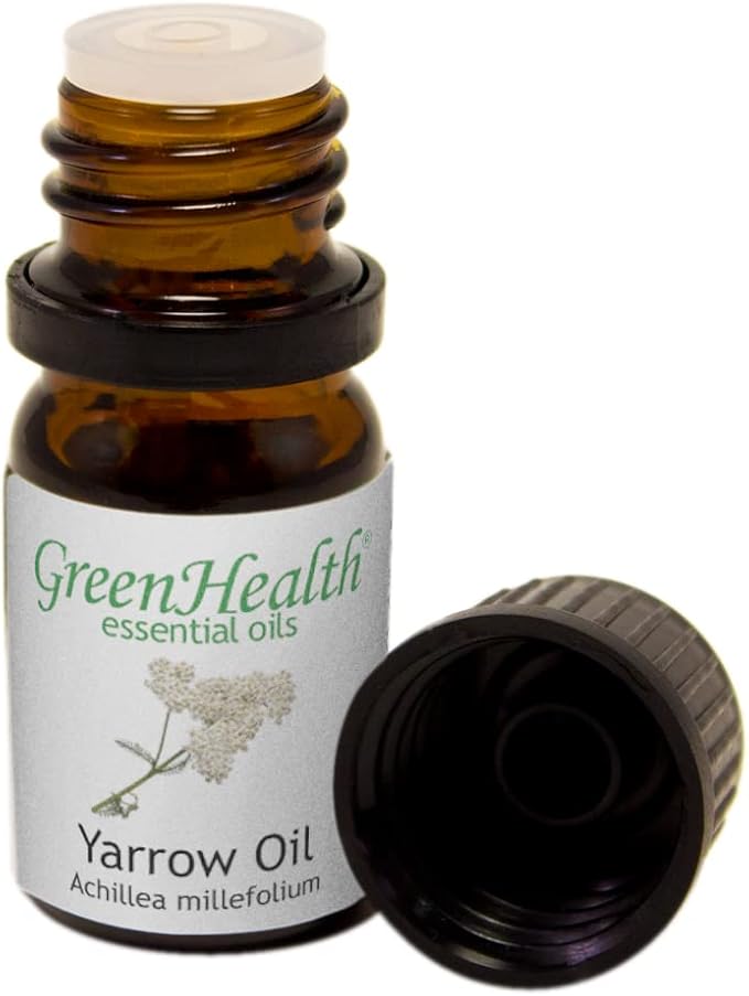 Yarrow (Blue) Essential Oil – 5 ml – 100% Pure & Natural – Therapeutic Grade – Achillea millefolium – Calming & Skin-Soothing – Amber Glass Bottle with Euro Dropper – GreenHealth Greenals