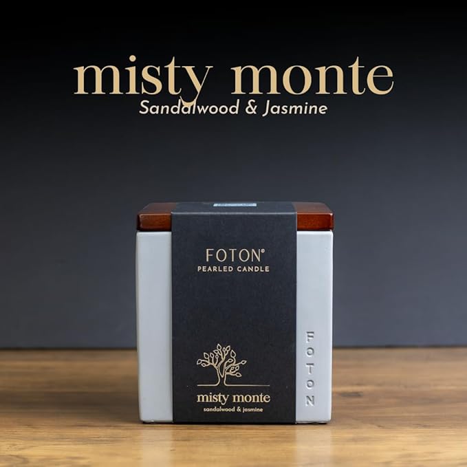 Foton Pearled Candle Le Cube Concrete Vase Set 16 Oz Square - Misty Monte Scented - Refillable Jar Scented Candle Sand Wax with 15 Wicks - Natural Non-Toxic Decorative Candles for Home - Bloomnest
