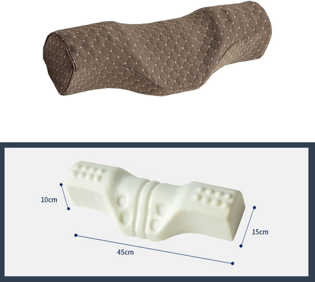Cervical Neck Pillow for Pain Relief Sleeping, Neck roll Pillow Memory Foam for Stiff Neck Pain Relief ，Travel Bolster Pillow for Bed for Side Sleepers Back Sleeper. (Brown)