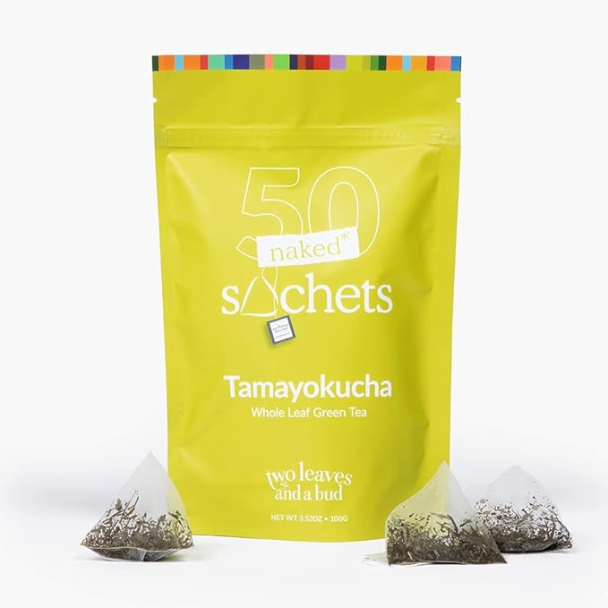 Two Leaves and a Bud Tamayokucha - 50 Naked Tea Sachets, Whole Leaf Green Tea in Eco-Friendly Unwrapped Compostable Sachets, Resealable Bag, 50 Count (Pack of 1) - Bloomnest