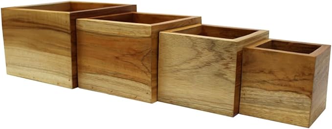 EcoDecors 29 Inch Bath Tub Tray Wood and Eleganto 4 Piece Teak Bathroom Nesting Amenities Set Bundle - Bloomnest