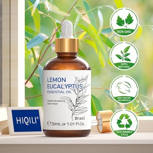 HIQILI Lemon Eucalyptus Oil, for Spary, Diffuser, Indoors, Outdoors, Garden, Yard, 100% Pure Natural - 1.01 Fl Oz - Bloomnest