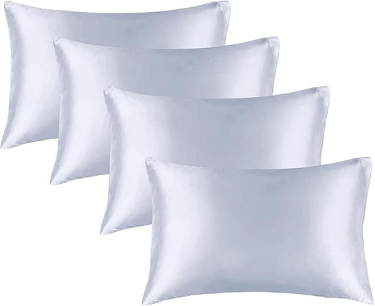 BEDELITE Satin Pillowcase for Hair and Skin, Super Soft Similar to Silk Pillow Cases 4 Pack with Envelope Closure, Cooling Pillowcases for Women Men (20"x26" Standard Size, Evening Haze) - Bloomnest