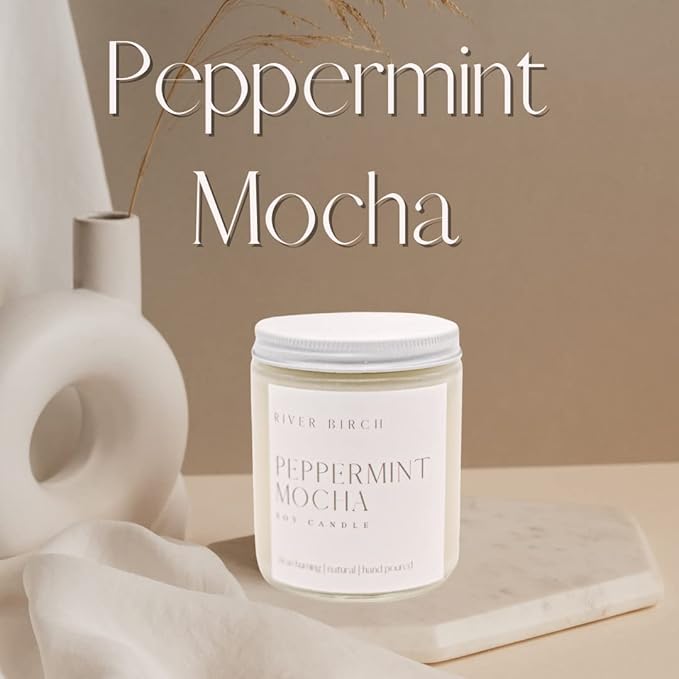 River Birch Candles Peppermint Mocha Scented Candle | Premium, All-Natural, Non-Toxic, Soy Candles | 8.5oz 40 Hr Burn Time | Cozy Relaxing Gifts for Home - Bloomnest