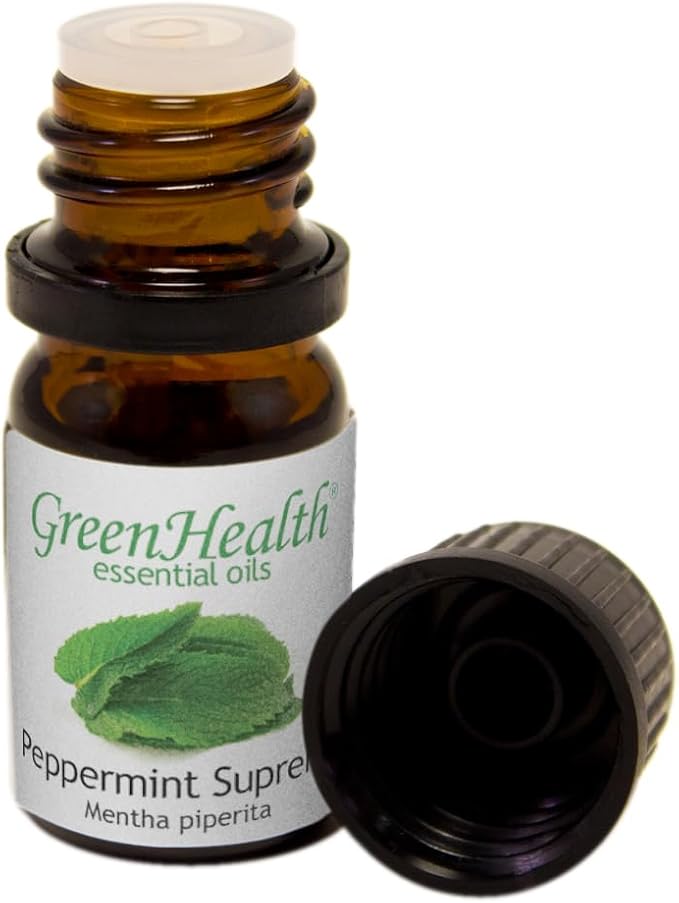 GreenHealth Peppermint Supreme Essential Oil – 5 ml – 100% Pure & Uncut – Mentha Piperita – Amber Glass Bottle w/Euro Dropper – Aromatherapy, Diffuser, DIY, Travel Use Greenals